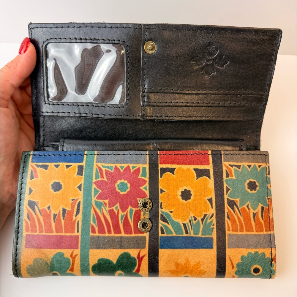 Patricia Nash Vintage Leather Wallet Floral Patchwork Multicolor Distressed Snap